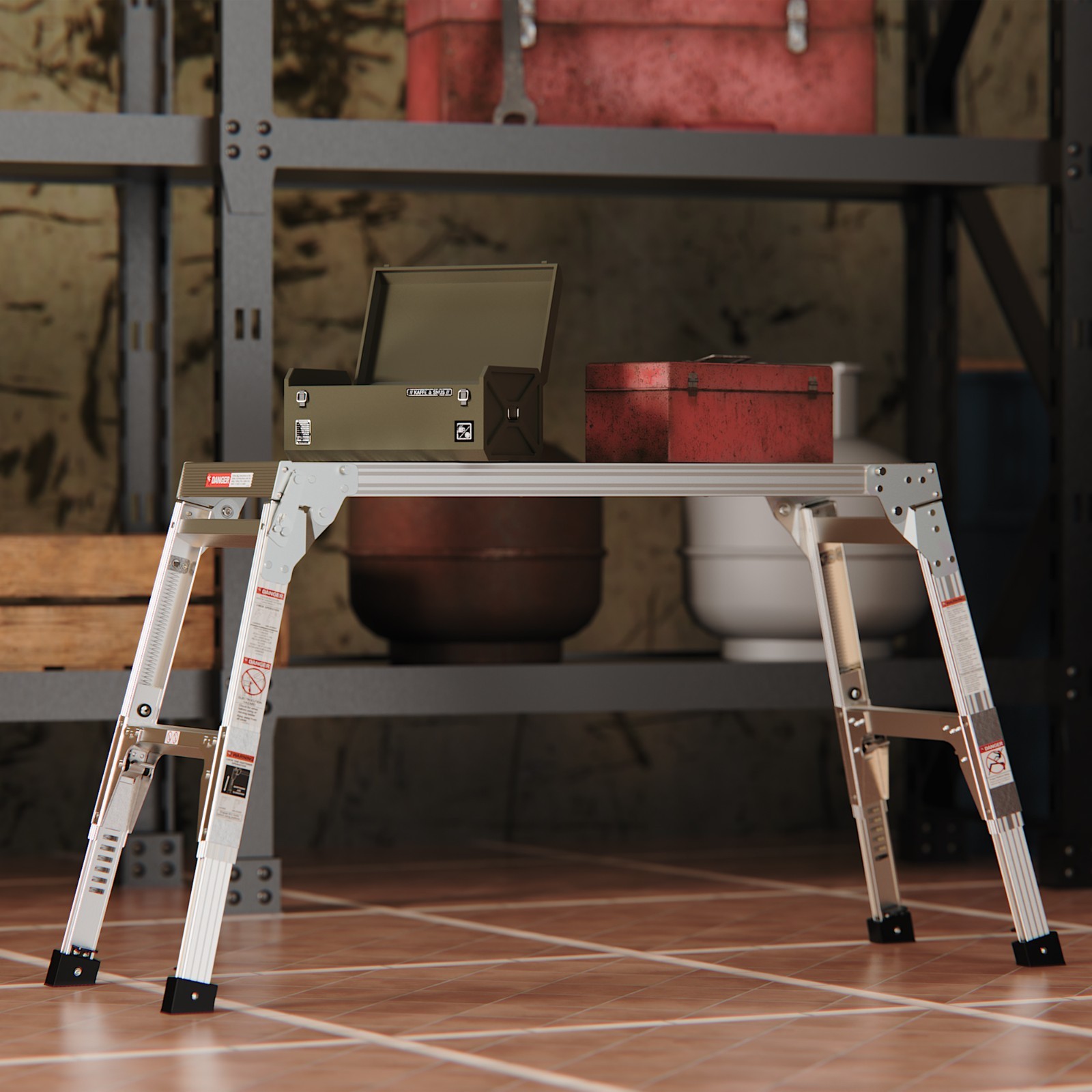 Bench Work Ladder Adjustable Work Platform Ladder Aluminum Step Stool Portable Bench Folding