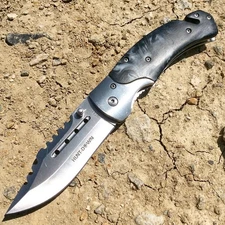 Hunt-Down 8"" Spring Assisted Tactical Rescue Pocket Knife - Black & White Swirl