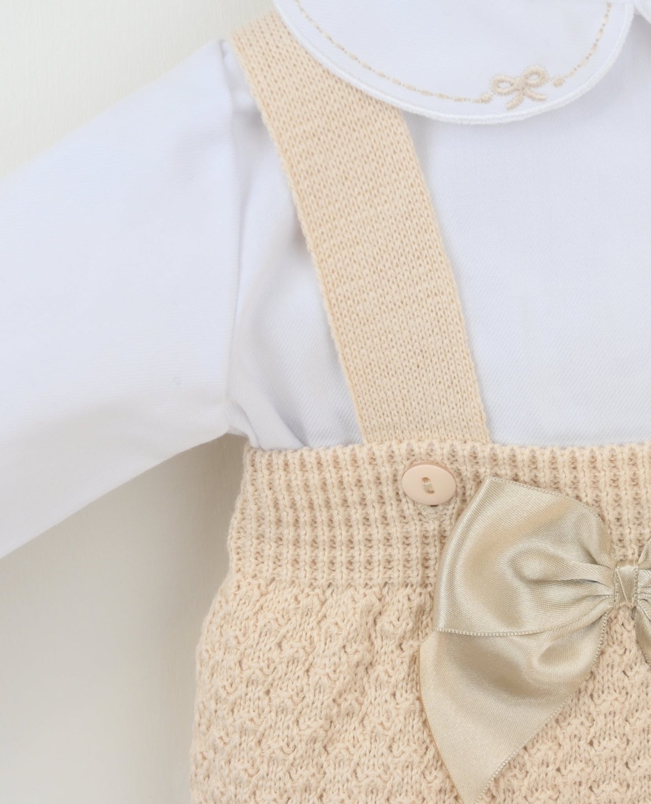 Español Bebé Niñas Ropa Tejido Lazo Mameluco Conjunto Natural/Blanco Recién Recién Nacido Bebé