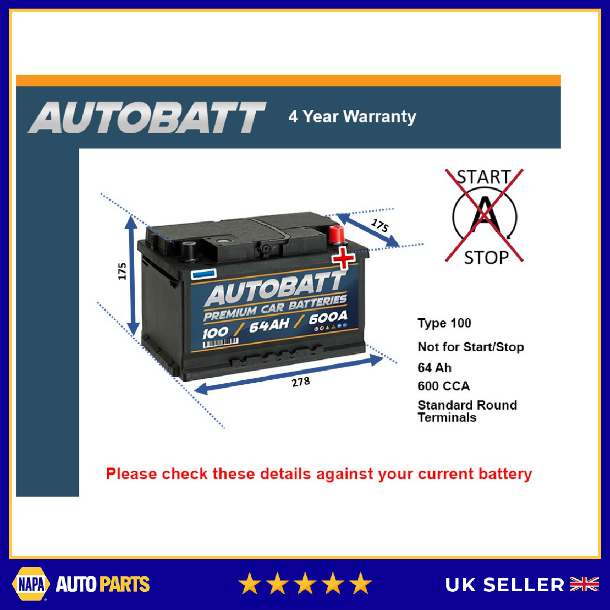 Battery fits JEEP CHEROKEE PATRIOT GRAND CHEROKEE 2.2D 2.5D 88 to 17 100 600A