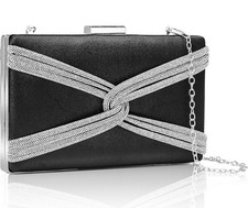 Black Rhinestone Evening Clutch Purse Handbag Party Prom Wedding Formal Dressy