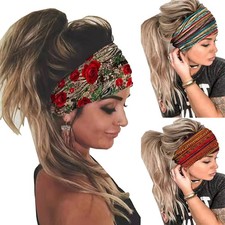 3 PCS Women Wide Elastic Head Wrap Headband Sports Yoga Hair Band Soft
