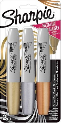 Metallic Permanent Markers, Chisel Tip, Assorted Colors, 3 Count