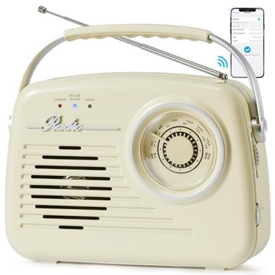 Radios Portable AM FM, Battery Powered and Plug in Wall for Beige