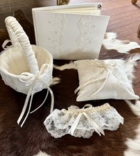 Vintage New Wedding Guest Book| Flower Girl Basket| Ring Pillow| Garter