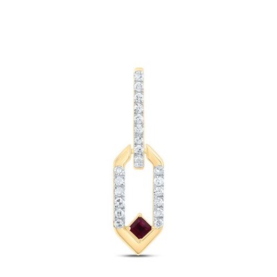 0,14 ctw natürlicher Diamant Büroklammer Link rot Anhänger 14k Gelbgold