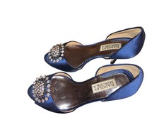 Jewel Badgley Mischka D  orsay Open Toe Satin Pump Shoes sz 6 Royal Blue EUC