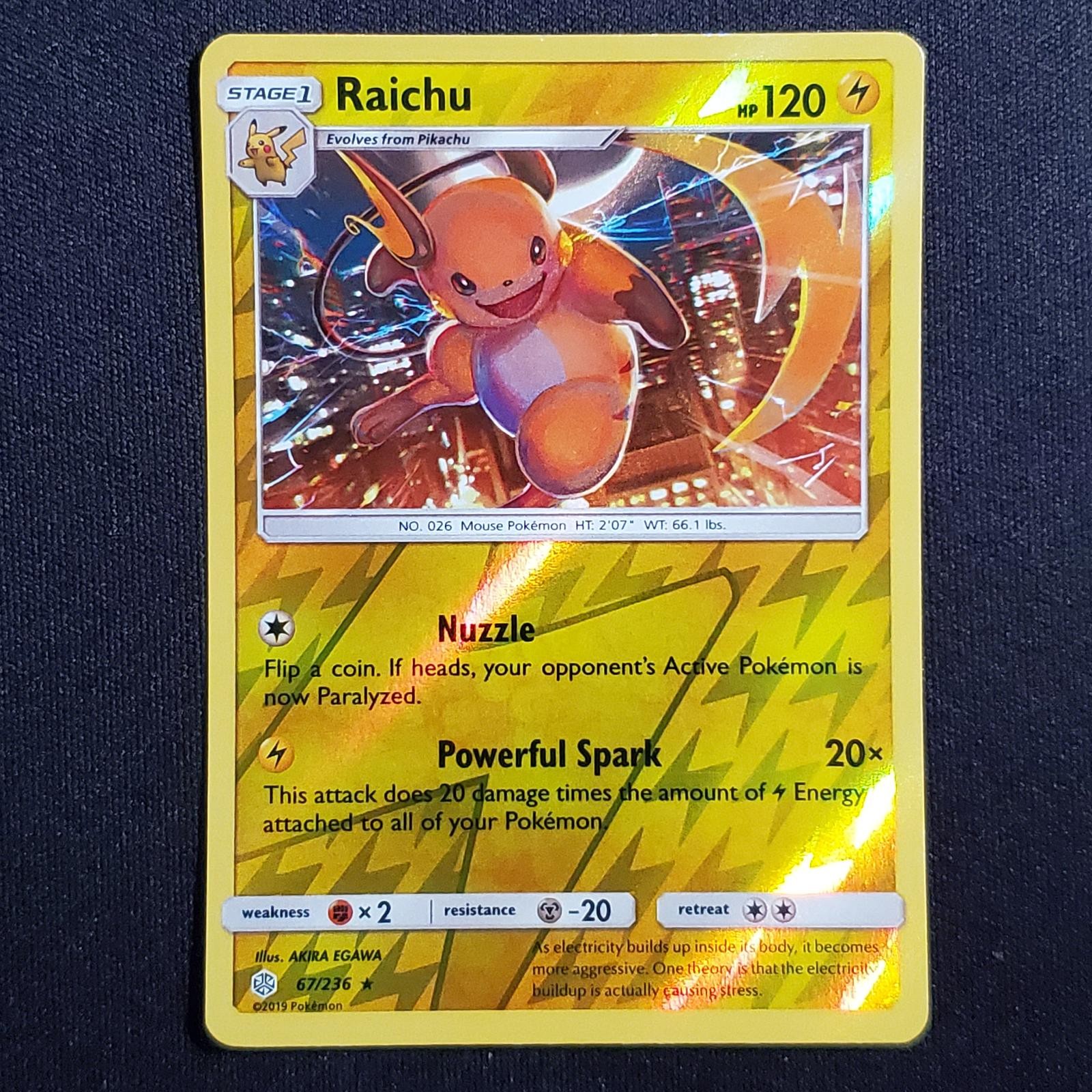 Raichu 67/236 Reverse Holo Rare Cosmic Eclipse Pokemon Lightly Played