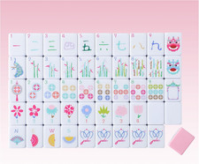 160 Pink American Printed Mahjong Game Set with Carrying Bag and Accessories, 1.