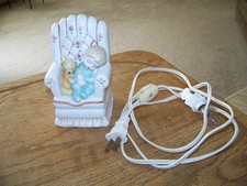 Vintage Porcelain Boy on Chair w/Teddy Bear NIght Light Detailed/Cute Excellent