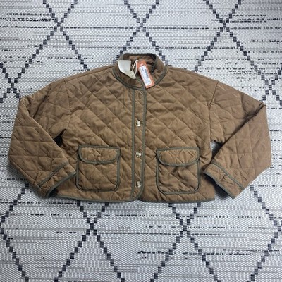 hem & thread Women s  quilted jacket With Contrast Binding In Brown Sz:M NWT