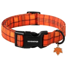 Fall Orange Plaid Dog Collar- Cute Designer Fall Checkered Dog Collars Adjust...