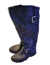 Madden Girl Distressed Gray/ Red Exposed Zipper Moto Riding Boots CACTUSS 7M