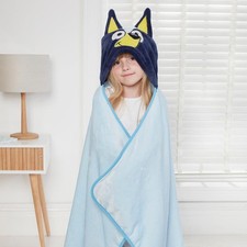 Bluey Hooded Blanket Dog Ears Blue Warm Cosy Soft Fleece Children 132x70cm