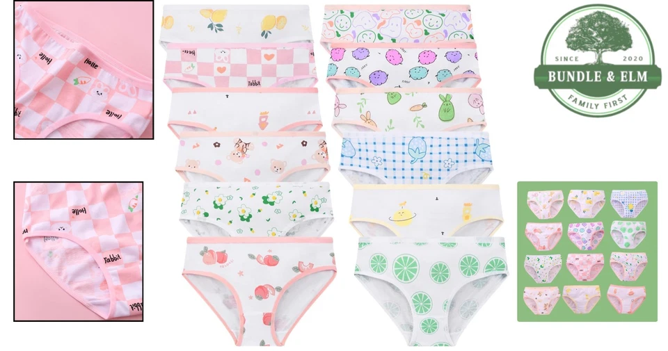 Girls Underwear 12 Pack Cotton Briefs Kids Comfortable Playwear - Image 2 of 4
