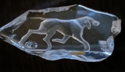 Rare Mats Jonasson Crystal Paperweight Pointer Dog Engraved Arti Markedt Signed