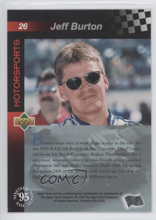 1995 Upper Deck Jeff Burton #26 - Image 2 of 2