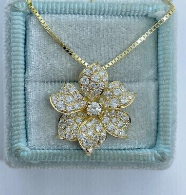 1.30Ct Round Lab-Created Diamond Cluster Flower Pendant 14k Yellow Gold Plated