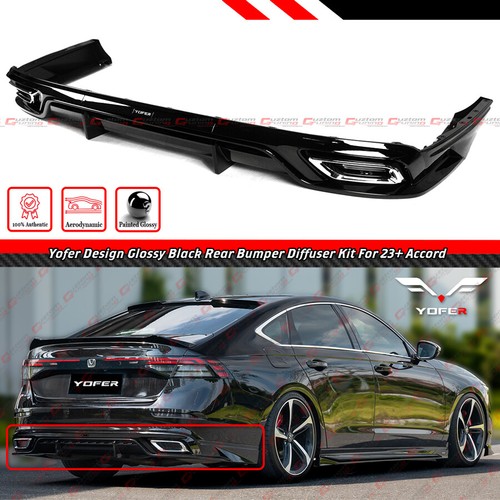 FOR 2023-25 HONDA ACCORD 11TH YOFER GLOSS BLACK FRONT BUMPER LIP + REAR DIFFUSER - Picture 13 of 19