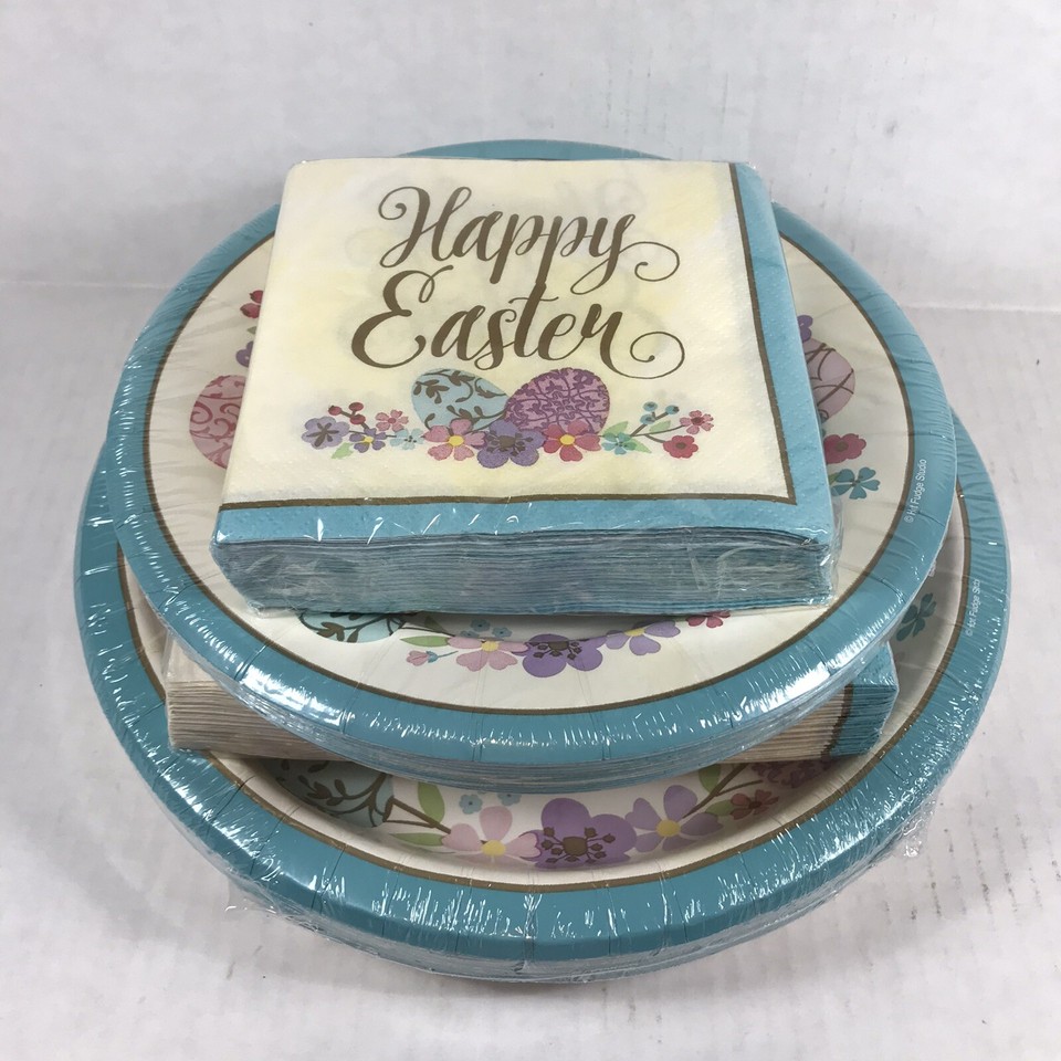 Happy easter paper plates napkins tablecloth service for 18 dinner