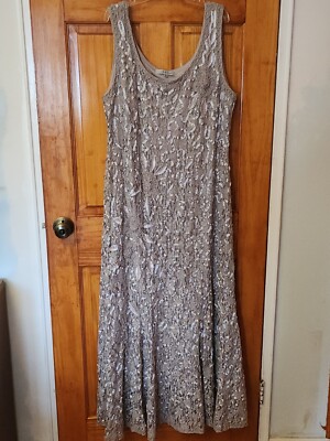 Chesca Womens Maxi Dress Light Taupe Lace Embroidered Scoop Neck Lined 20 |  eBay