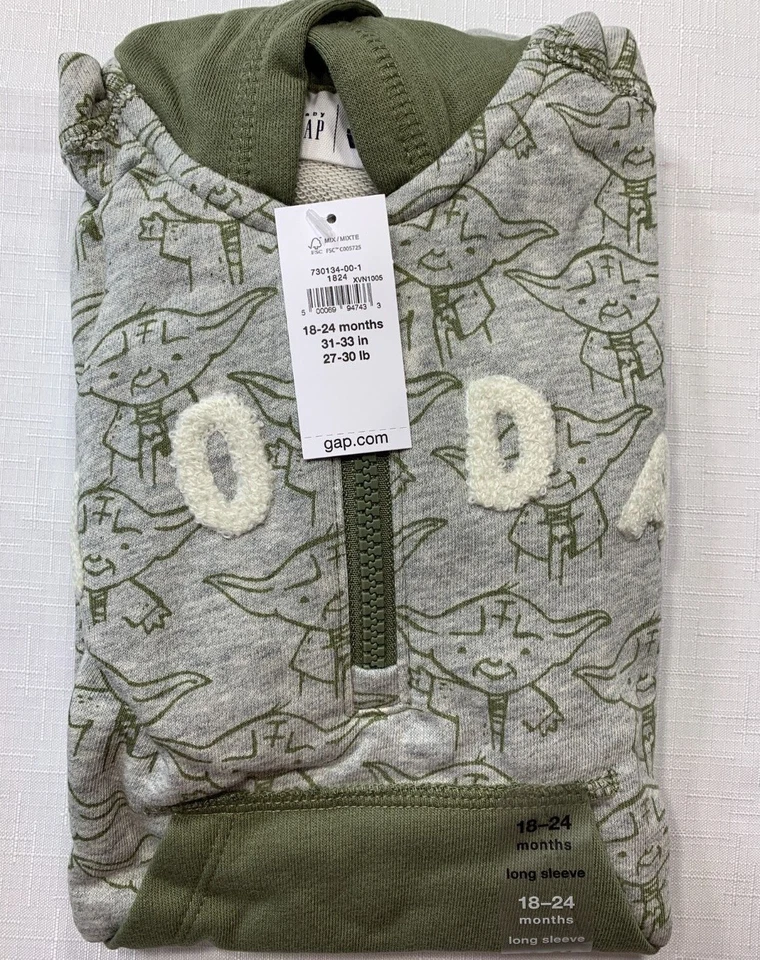 NWT Baby Gap Boys 18-24 Months Gray Hooded Star Wars Yoda Romper with Ears - Image 4 of 4