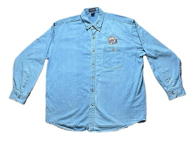 Miller Light Racing Logo Jean Jacket Button Up Collared Shirt La Loving 