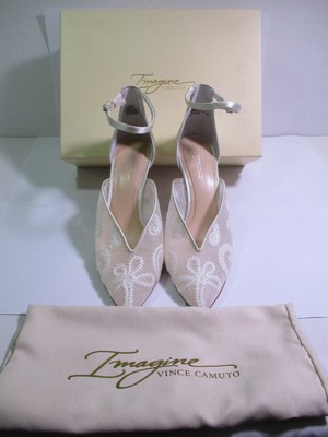 NEW Imagine Vince Camuto MARHA Ivory Satin Ankle Strap Silk Heels M 