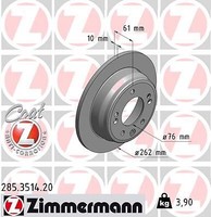 2X Zimmermann 285.3514.20 Bremsscheibe FüR Hyundai Kia