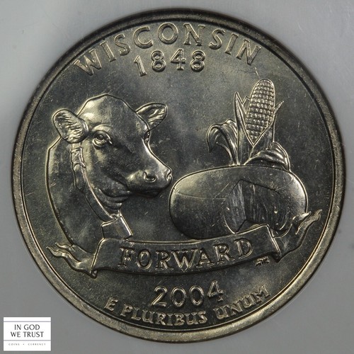 2004 D Extra High Leaf Wisconsin State Quarter 25C NGC MS 66 - Picture 3 of 5