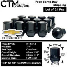 24x Black Chevy OEM Factory Lug Nuts M14x1.5 Silverado Tahoe Suburban Colorado
