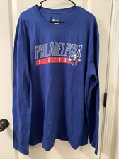 NBA Men's Philadelphia 76ers T-Shirt Blue Long Sleeve Shirt Crew Neck Size 2XL