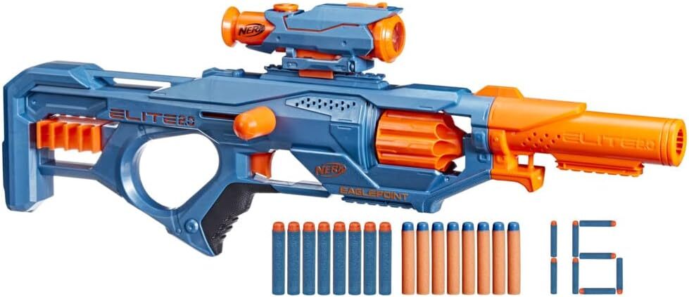 Nerf Elite 2.0, blaster Eaglepoint RD-8, tamburo da 8 dardi, mirino e canna...