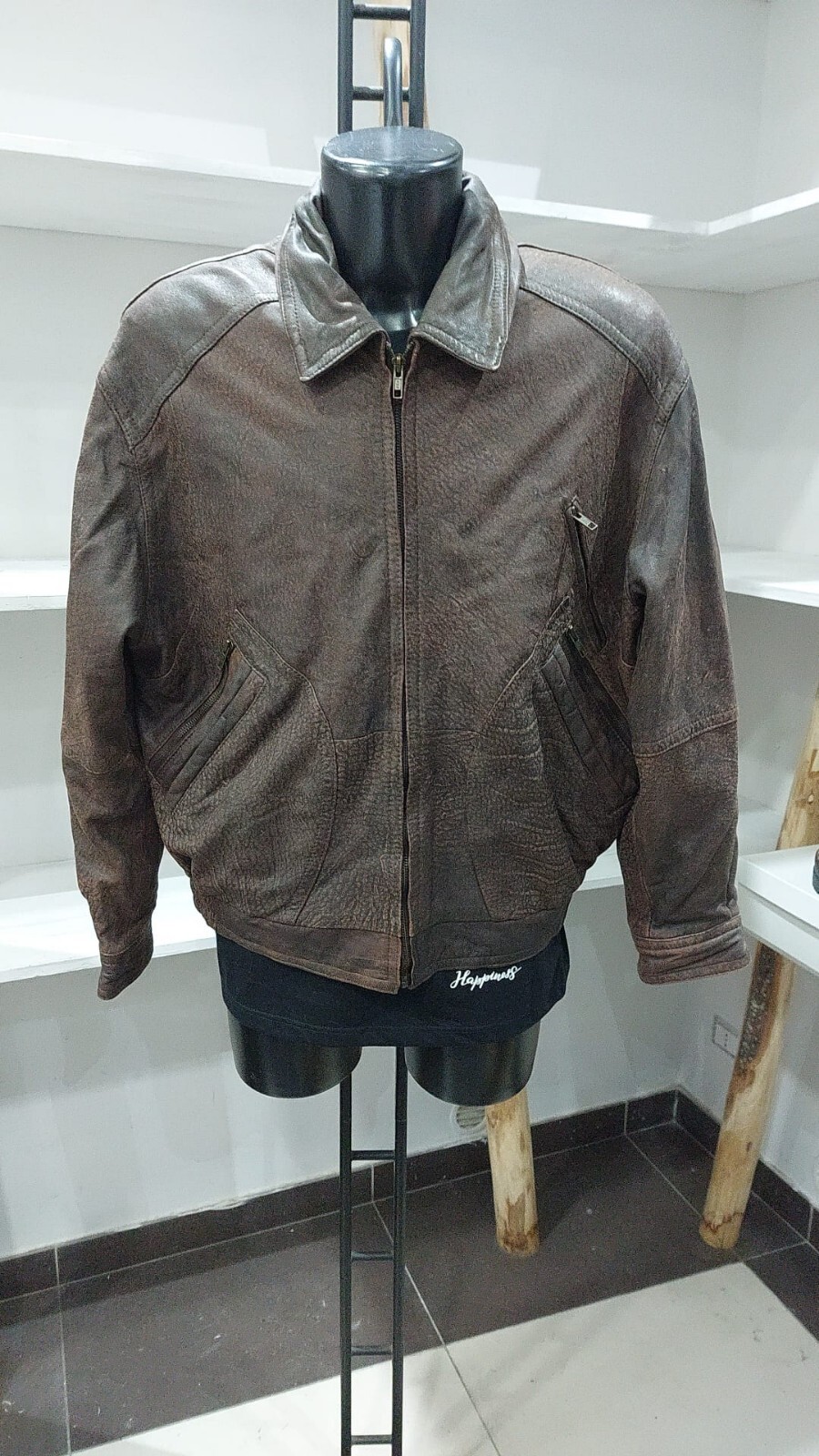 Leather Jacket Used 80s Man Brown Size L-PGC019PI