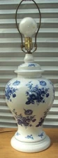 Vintage Stoneware Large Table Lamp Blue Floral Design
