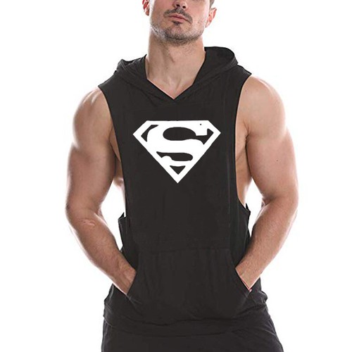 Men's Superman Sleeveless Hoodie Tank Tops Cotton Gym Workout Stretch  Tracksuit | eBay