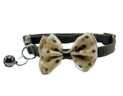 Cat Dog Pet Collar Stylish Knitted Bowknot Dot Bell Adjustable Buckle Brown