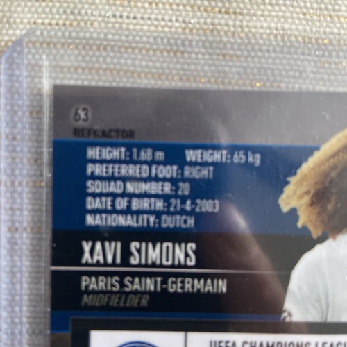 2020-21 Stadium Club Chrome UCL Xavi Simons Rookie REFRACTOR PSG Star RC SP HOT! - Picture 3 of 3