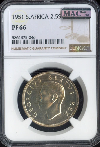 1951 South Africa Silver  2-1/2 Shillings Proof NGC PF66 Quality