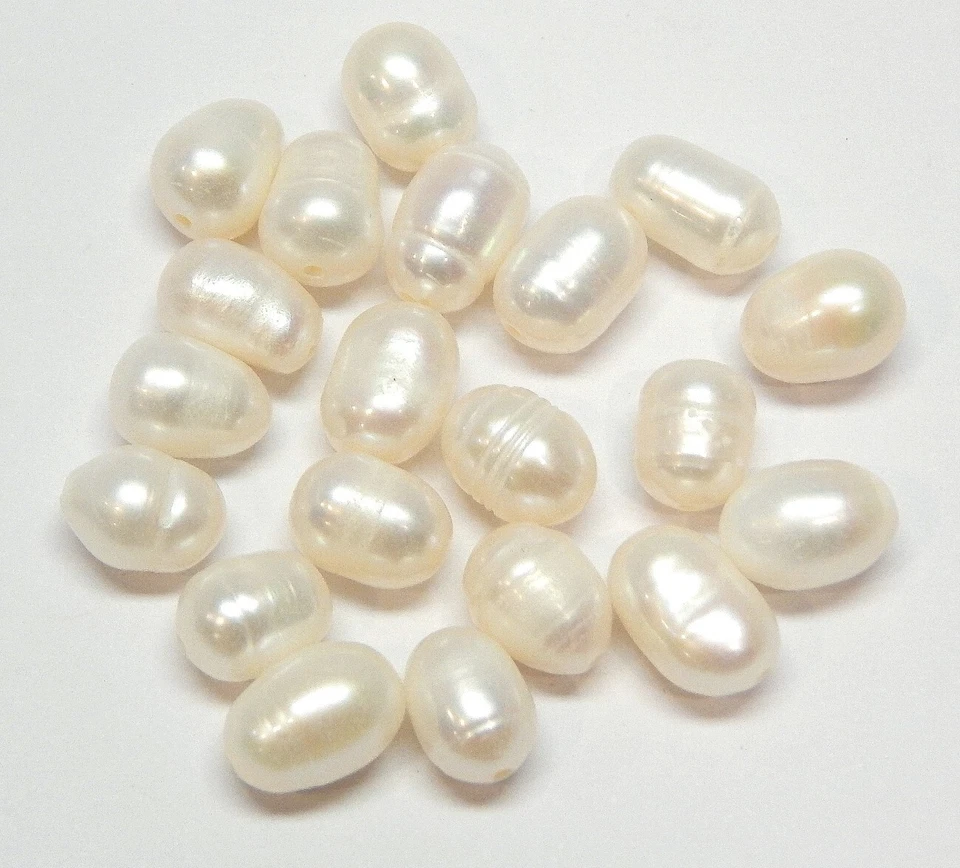 20 Natürliche Süßwasserperlen Zuchtperlen Weiß Oval Barock Edelstein Perlen D501 - Bild 4 von 4