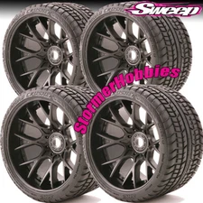 4 Sweep Racing SRC Monster Truck Road Crusher Belted Tires on Black Wheels 1001B