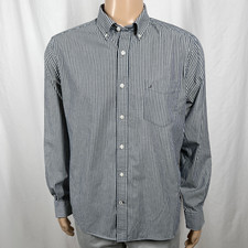 Nautica Men's Large Gray White Striped Classic Fit Long Sleeve Button-Up Shirt