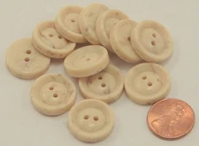 Lot of 12 Beige With Tan Veins Thick Plastic Buttons 3/4" 19mm  # 6664