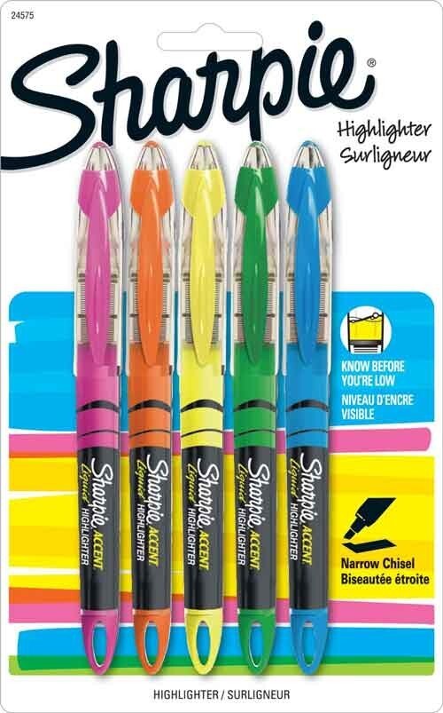 専用セット Sharpie Pen Highlighter Liquid Ink Narrow Chisel Tip 5/Pk Ast