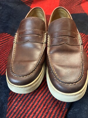 Sperry Gold Cup Brown Beef Roll Penny Loafers White Soles Mens