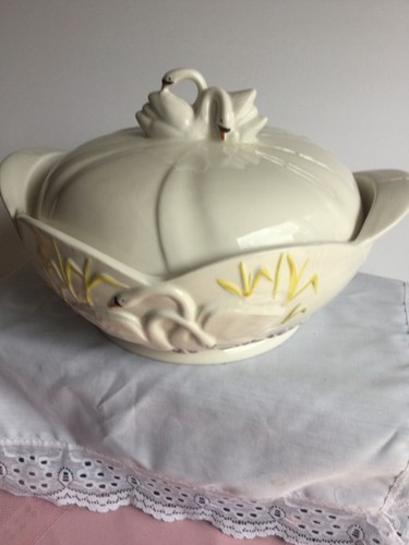 Ceramiche Artistiche Del Veneto Ciotola Cigno Servizio Zuppa Coperchio Fiore Firmato Italia - Foto 13 di 23