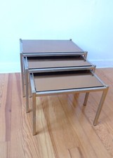 3 TABLES BASSE GIGOGNE EN METAL- VERRE MIROIR DORÉ DESIGN ANNÉES 70 VINTAGE 1970