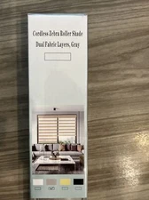 Gray Polyester 35 in.W x 77 in.L Blackout Cordless Zebra Fabric Roller Shades