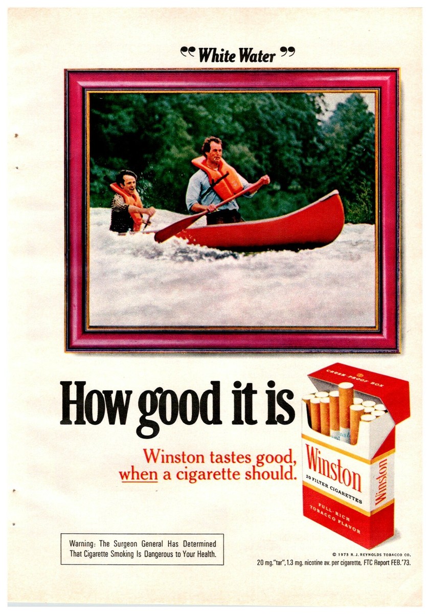 WHITE WATER RAFTING WINSTON CIGARETTE Vintage 1970's 6.5