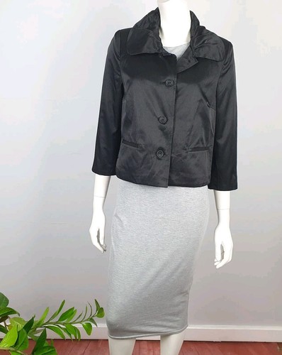 Pagani Size M, 12 Blazer Jacket Bolero Black 3/4 Sleeve Collared Button Women - Picture 6 of 12